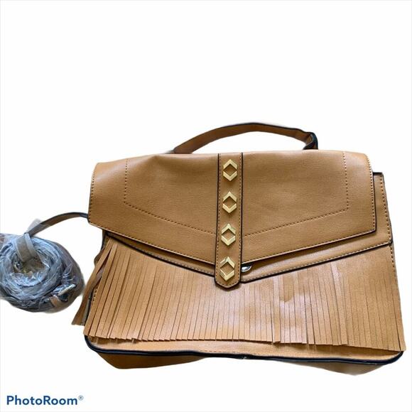 NEW BCBGeneration Dylan messenger bag mustard yellow medium tan fringe detail - Picture 1 of 12